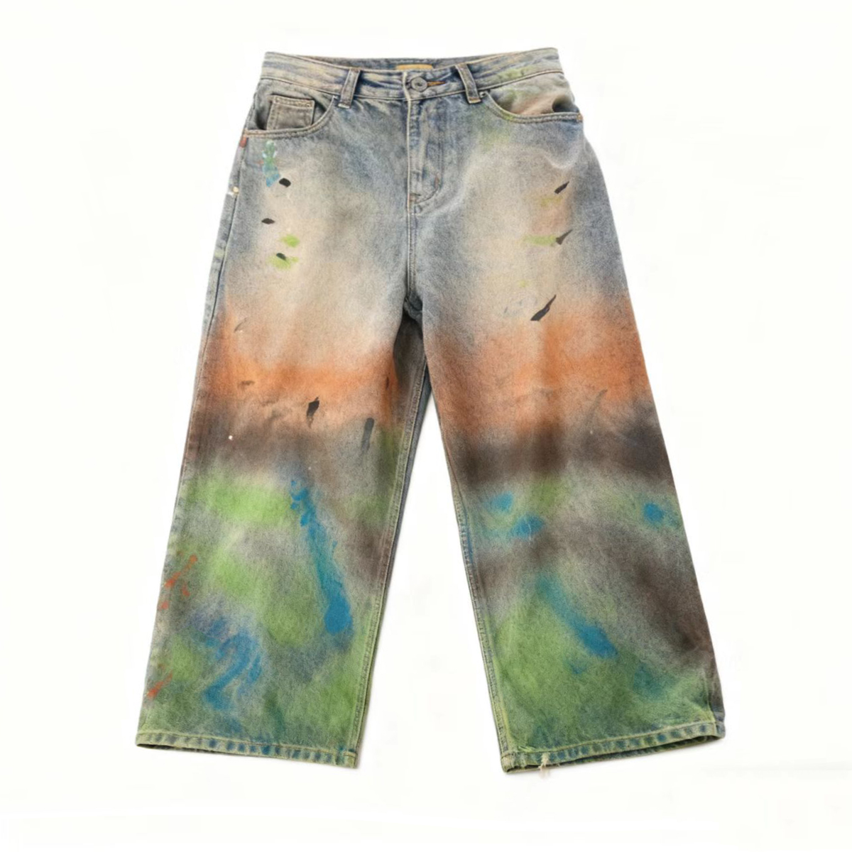 Unisex Distressed Paint-Splatter Denim Jeans