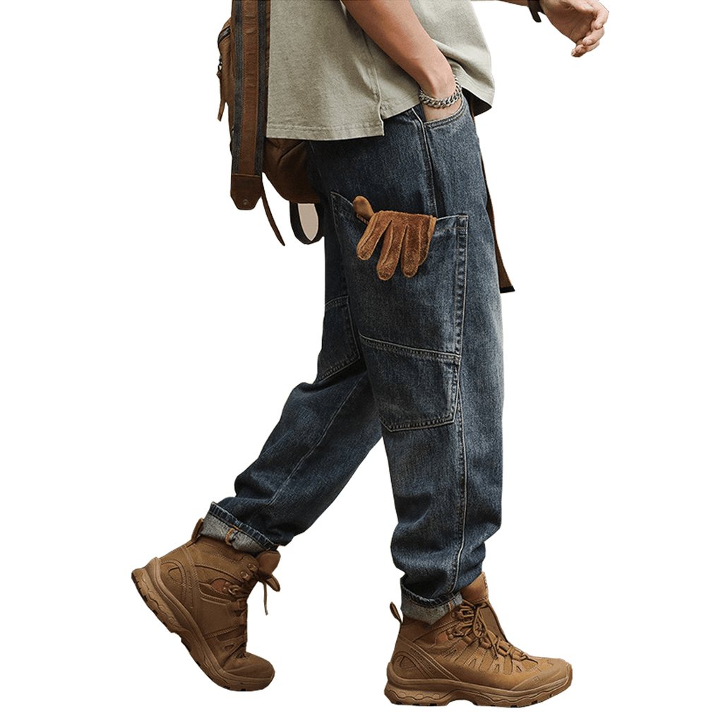 Loose-Fit Harem Cargo Denim Jeans