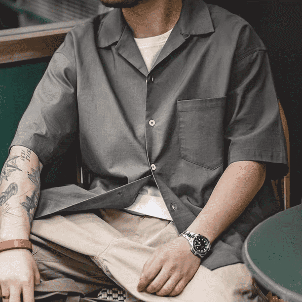 Cuban Collar Short-Sleeve Shirt