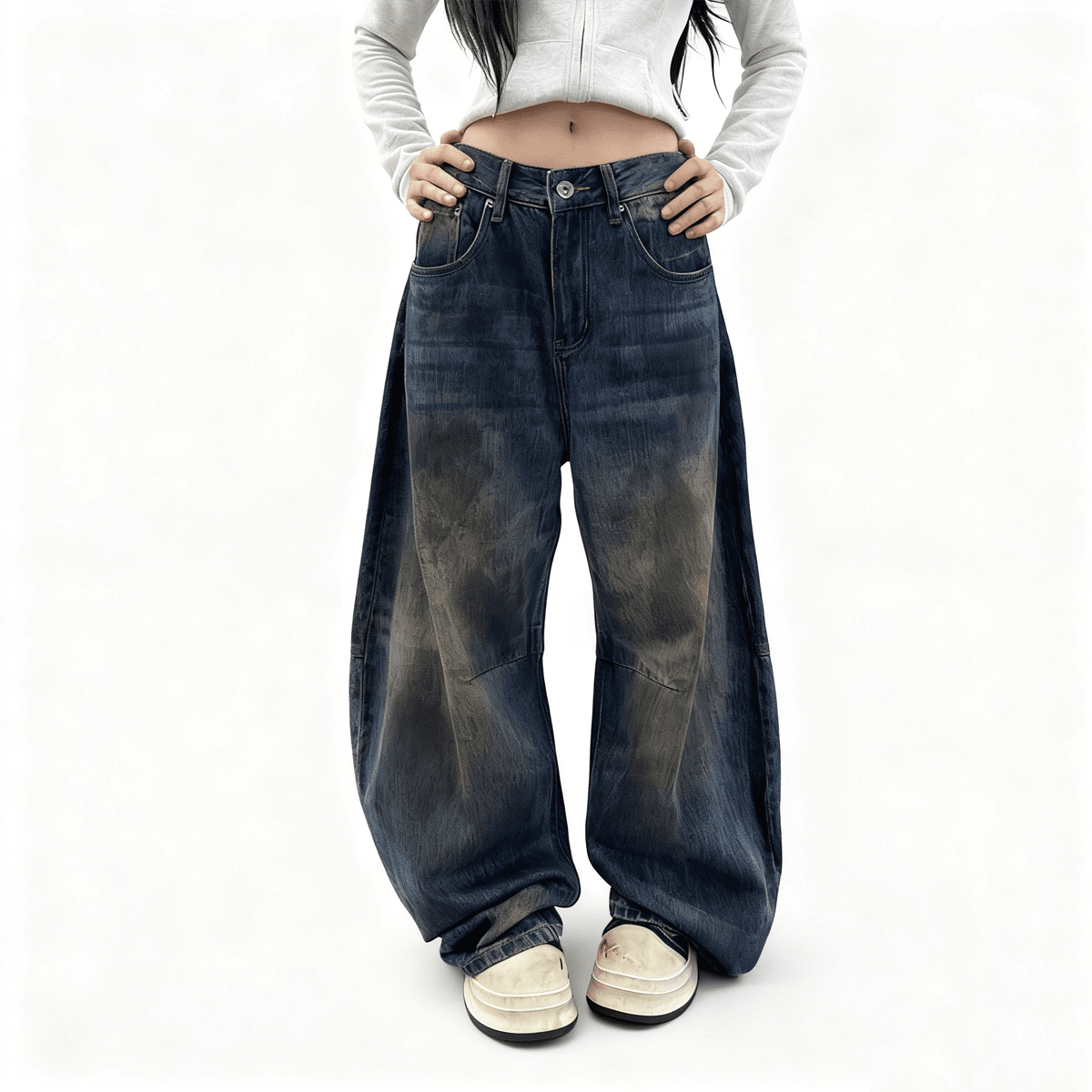 Unisex Patchwork Wide-Leg Jeans