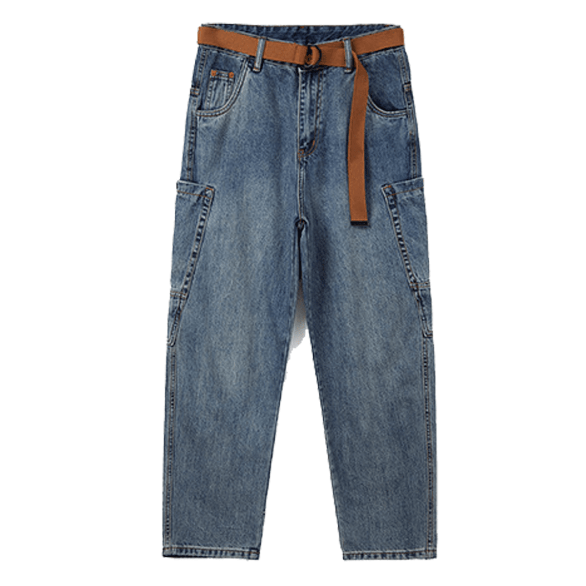 Loose-Fit Harem Cargo Denim Jeans