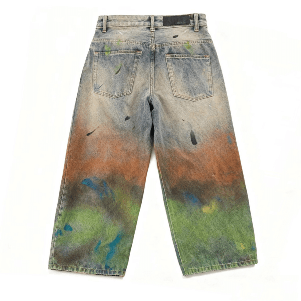 Unisex Distressed Paint-Splatter Denim Jeans