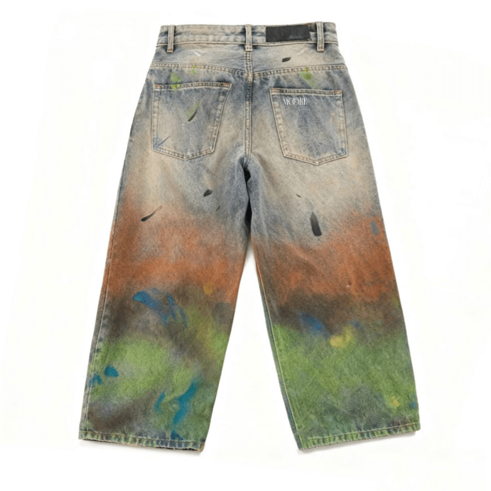 Unisex Distressed Paint-Splatter Denim Jeans