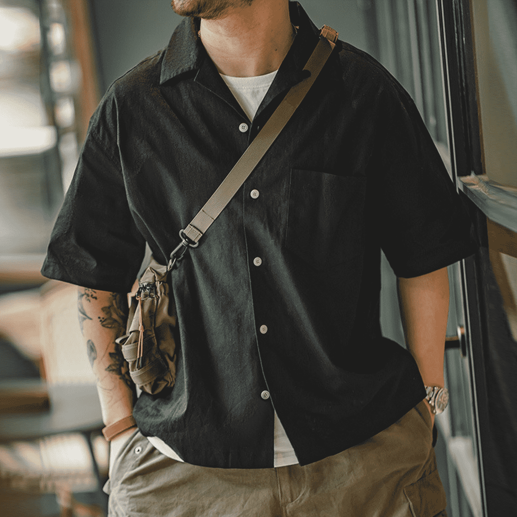 Cuban Collar Short-Sleeve Shirt