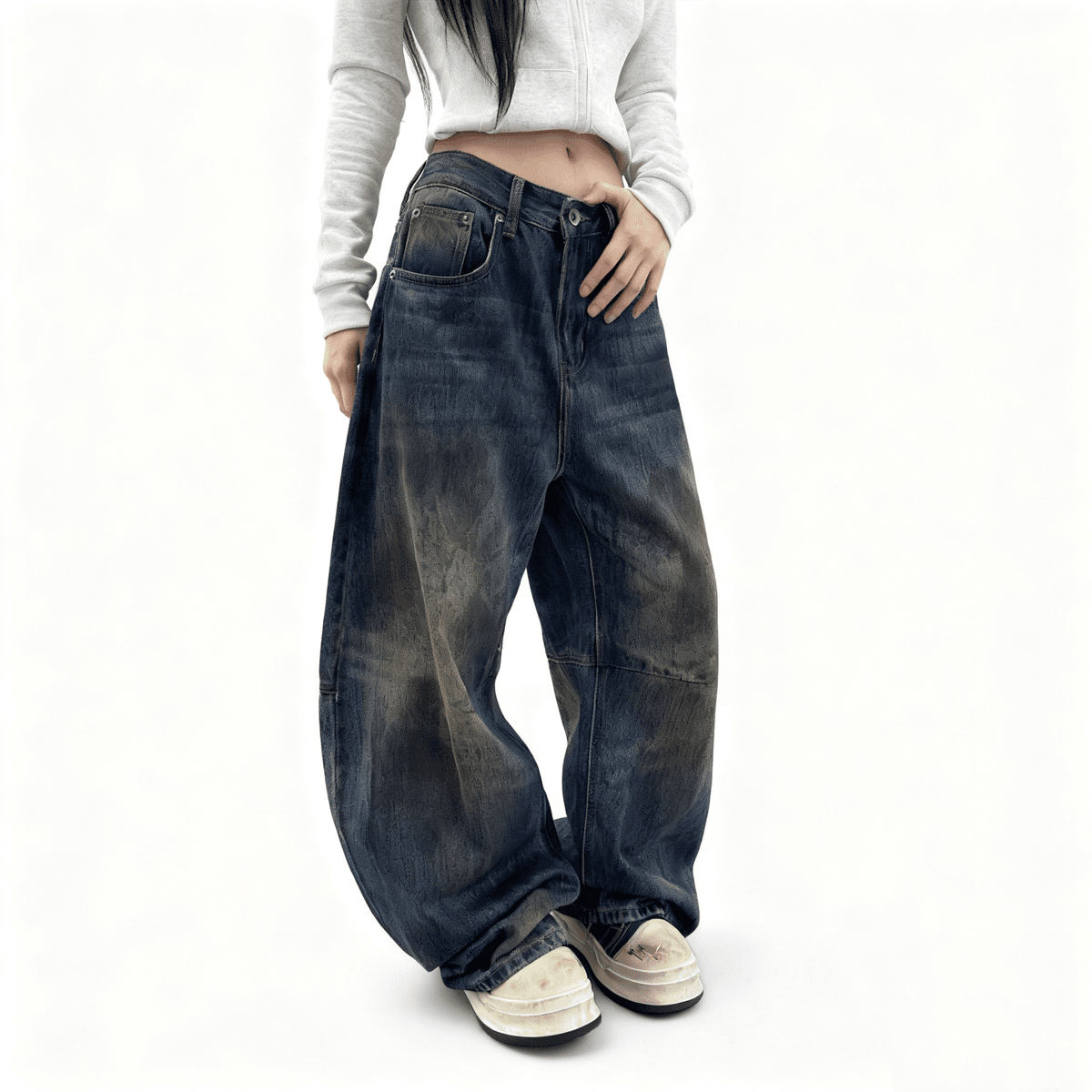 Unisex Patchwork Wide-Leg Jeans