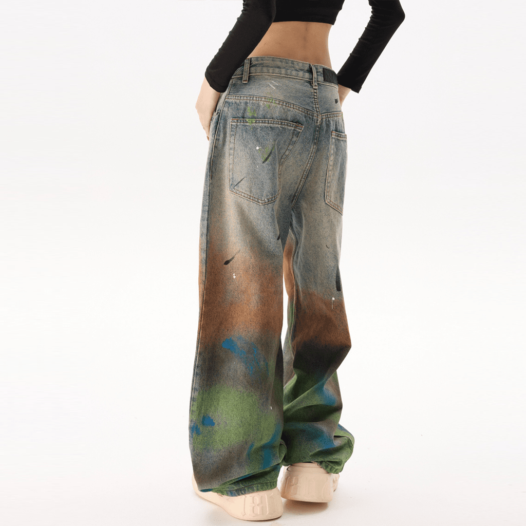 Unisex Distressed Paint-Splatter Denim Jeans