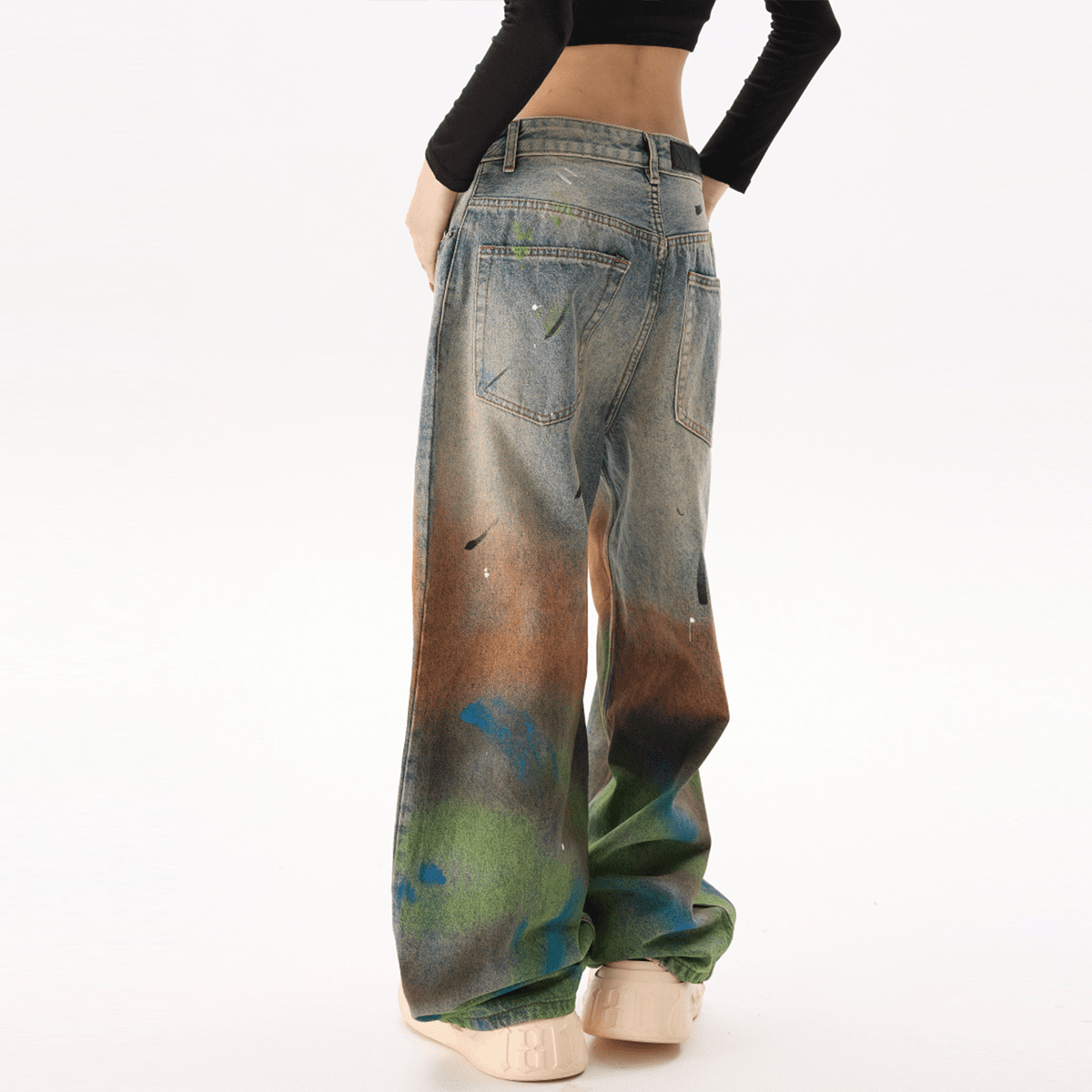 Unisex Distressed Paint-Splatter Denim Jeans