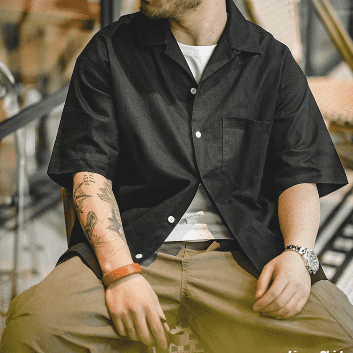 Cuban Collar Short-Sleeve Shirt