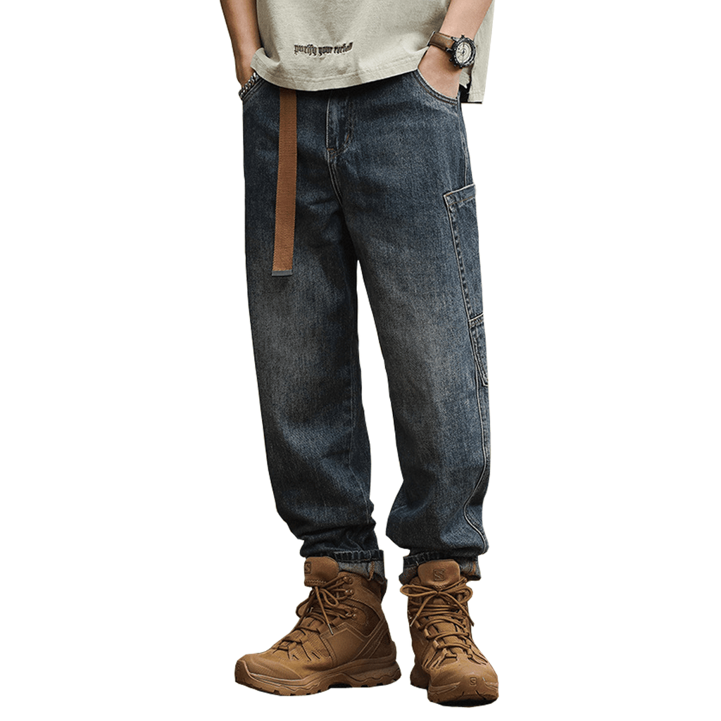 Loose-Fit Harem Cargo Denim Jeans