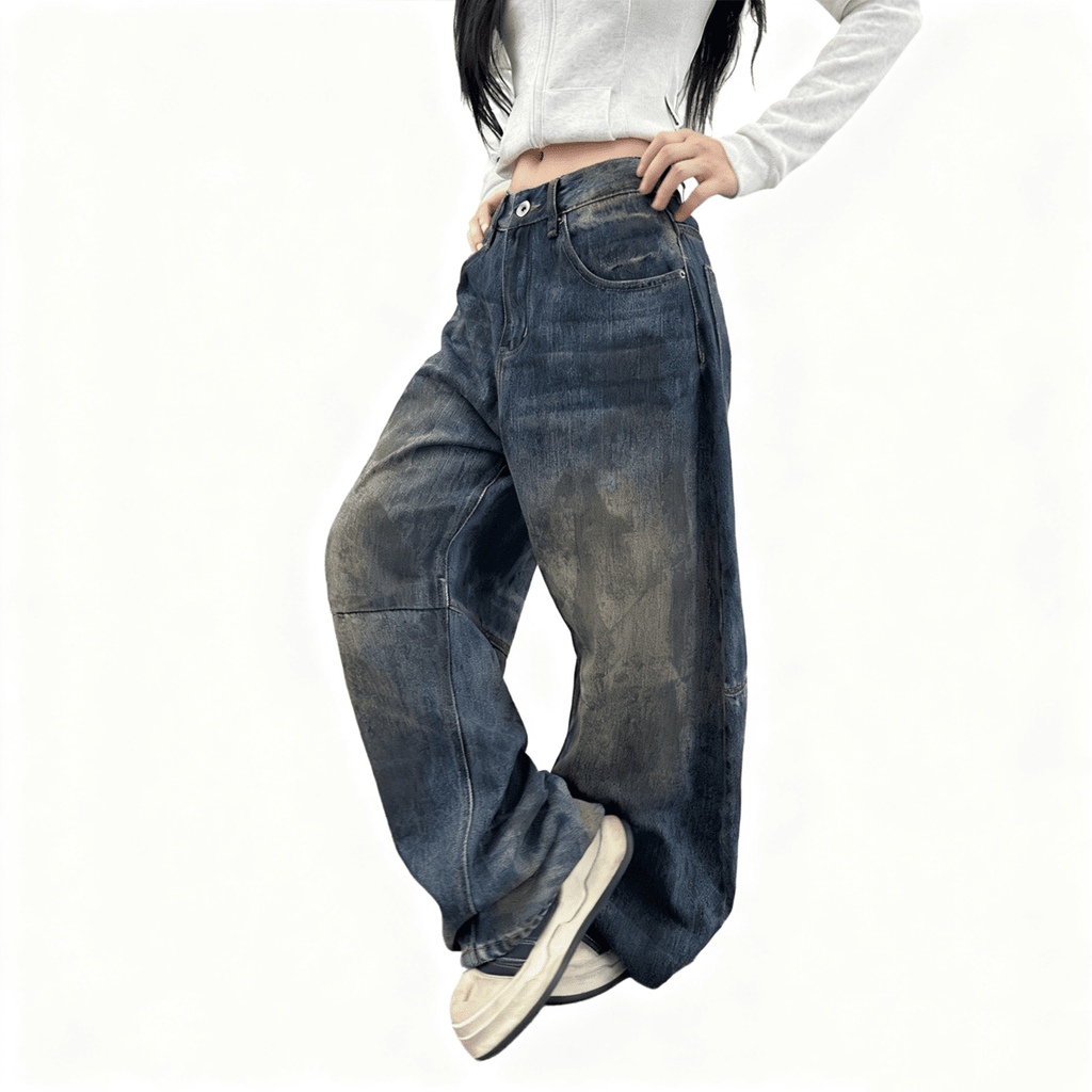 Unisex Patchwork Wide-Leg Jeans