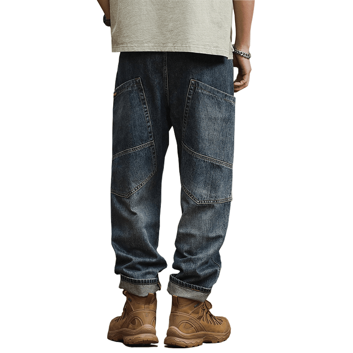 Loose-Fit Harem Cargo Denim Jeans