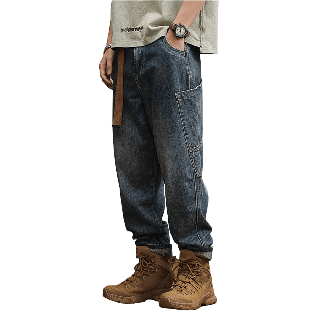 Loose-Fit Harem Cargo Denim Jeans